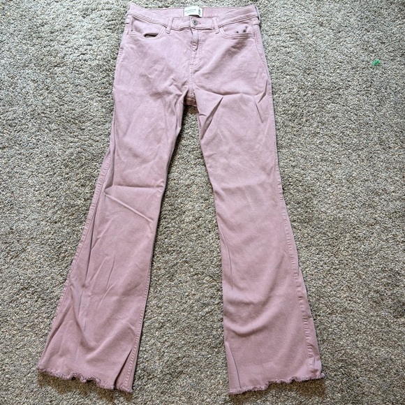 abercrombie kids Other - Abercrombie Kids Pink High Rise Flare Jeans Raw Hem Size 17/18 Light Mauve Rose